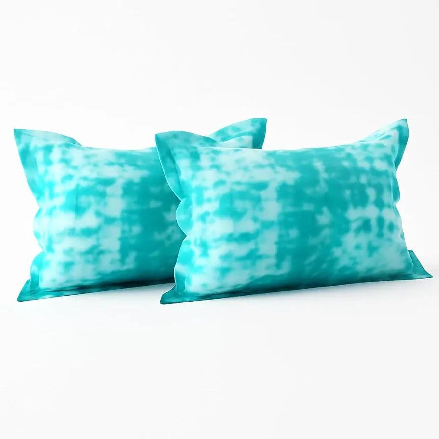 Cloth Fusion Glace Cotton Patchwork Pillow Cover Set of 2 with Envelope Closure Soft Pillow 200 TC Tie-Dye Blue