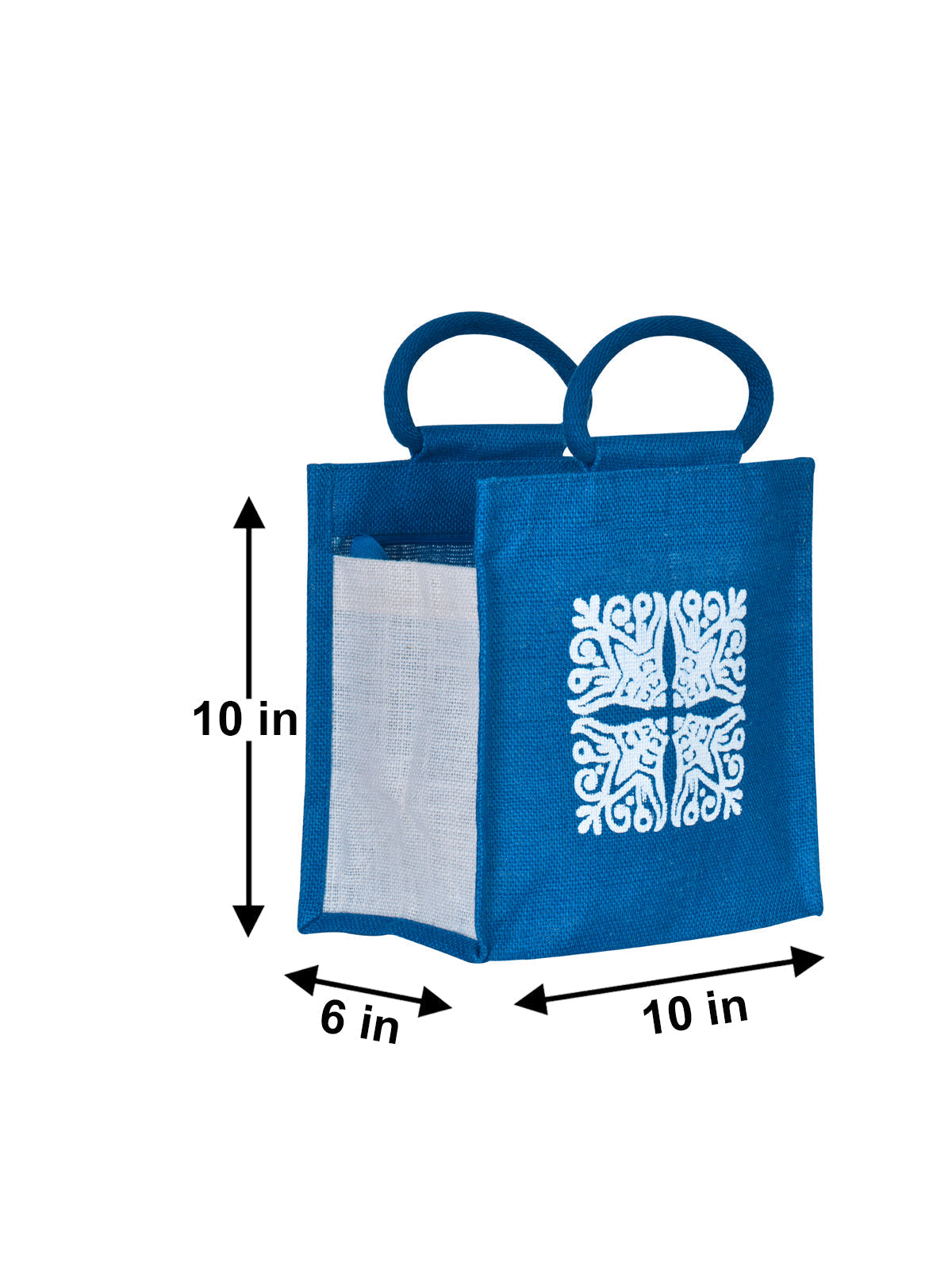 Jute Cottage Motif Zipper Lunch Bag 100% Genuine Jute