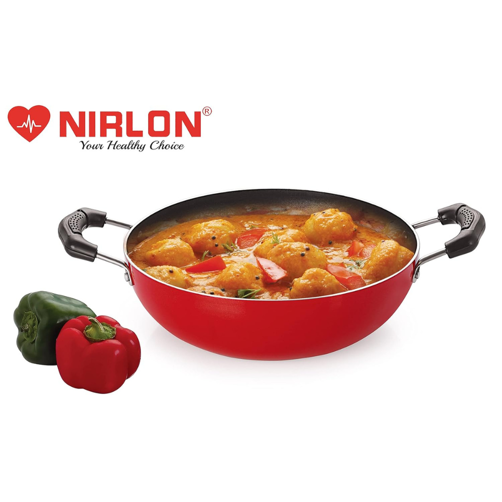 Nirlon Aluminium Cooking Non-stick Gas Stove Compatible Bottom Deep Fry Kadhai