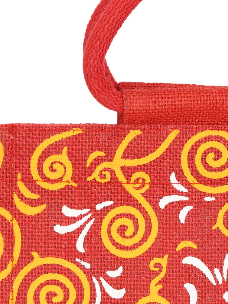 Jute Cottage All Over New Print 2 Colour Zipper Lunch Bag 100% Genuine Jute Bag