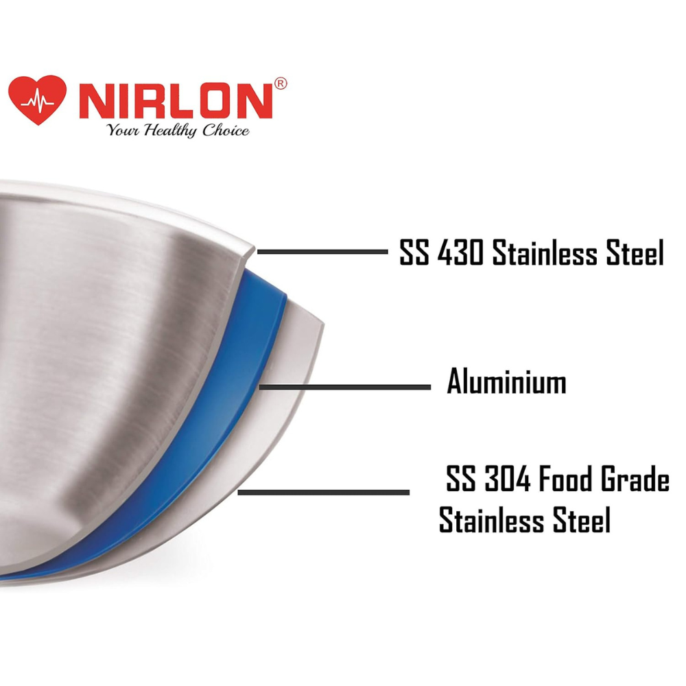 Nirlon Platinum Triply Stainless Steel Fry Pan With Glass Lid- 20 Cm