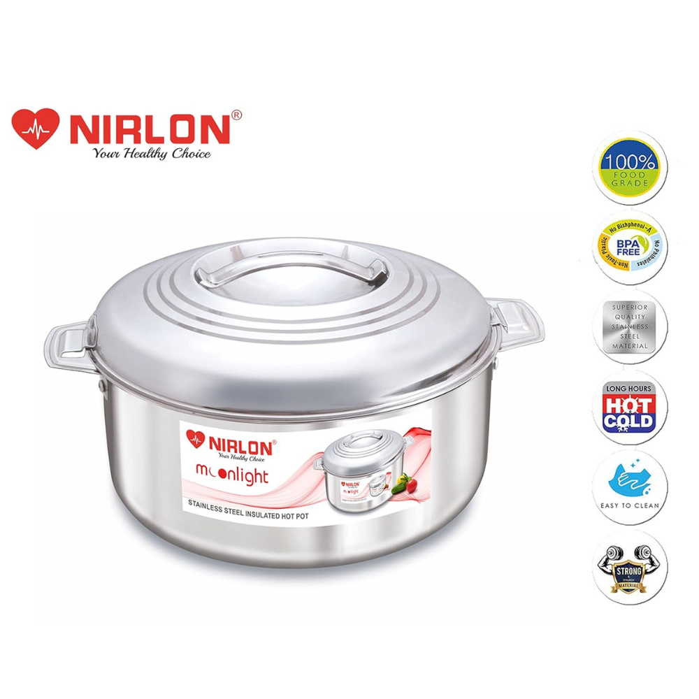 Nirlon Stainless Steel Double Wall Insulated Casserole With Steel Lid | 2 Liter
