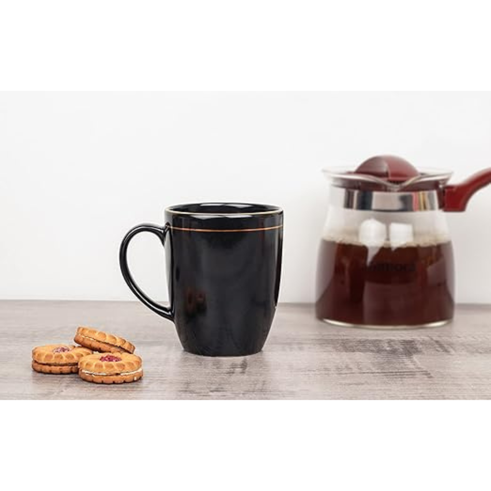 Femora Black Color Gold Line Ceramic Coffee Mug | 300 Ml