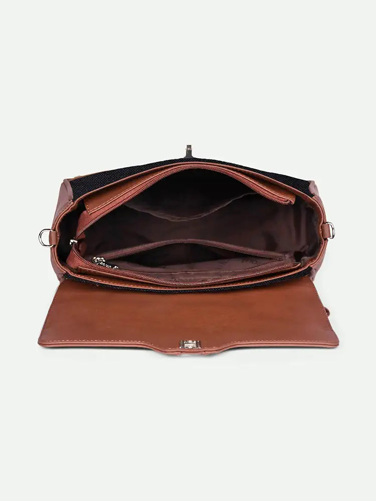 Zouk Women's Vegan Leather & Jute Satchel bag with Adjustable Strap Top Handle