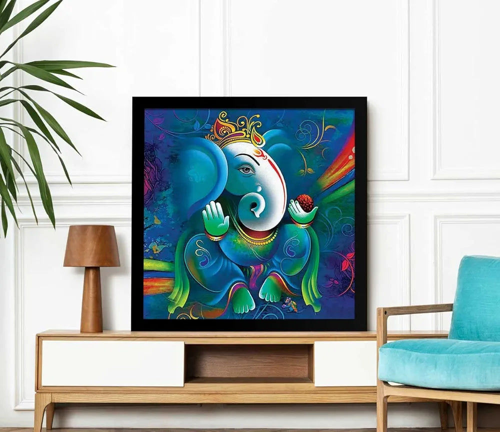ArtX Ganesh Ji Big Canvas Painting With Frame Multicolour Square