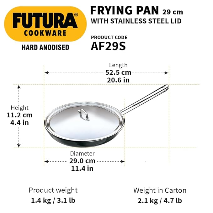 Hawkins Futura 29 cm Frying Pan Hard Anodised Fry Pan With Stainless Steel Lid