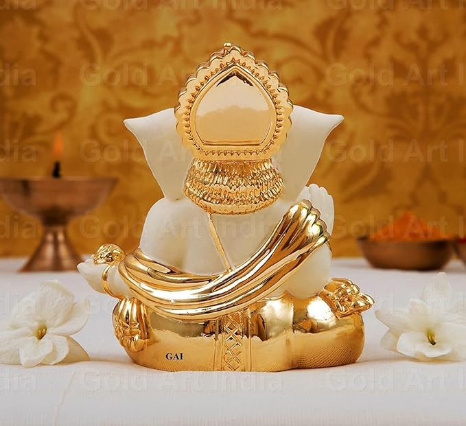 Gold Art India Gold plated gaddi Ganesh Idol For Car Dashboard Ganesha Murti Ganpati Idol For Home Decor