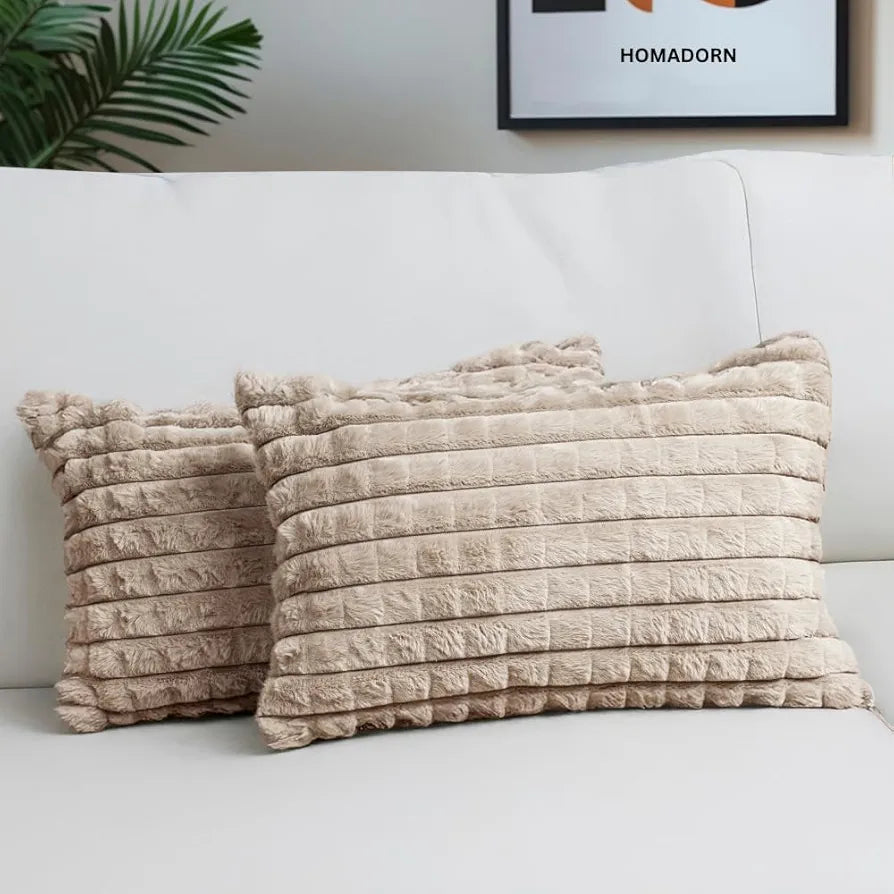 Homadorn Luxury Plush Fur Reversible Cushion Cover Ultra Soft & Cozy Beige