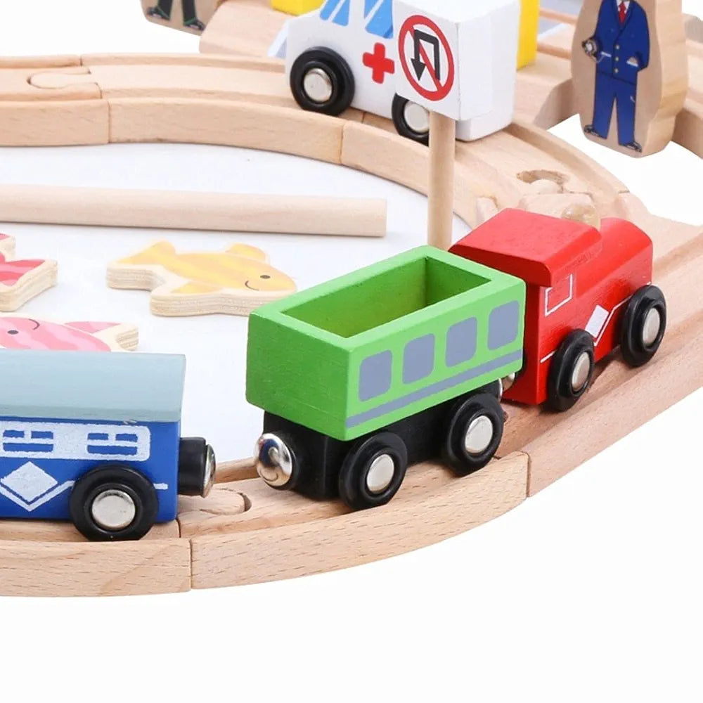 NESTA TOYS - 69 Pieces Train Track Set | Railway Track with Vehicles, Bridges, People, and Buildings 