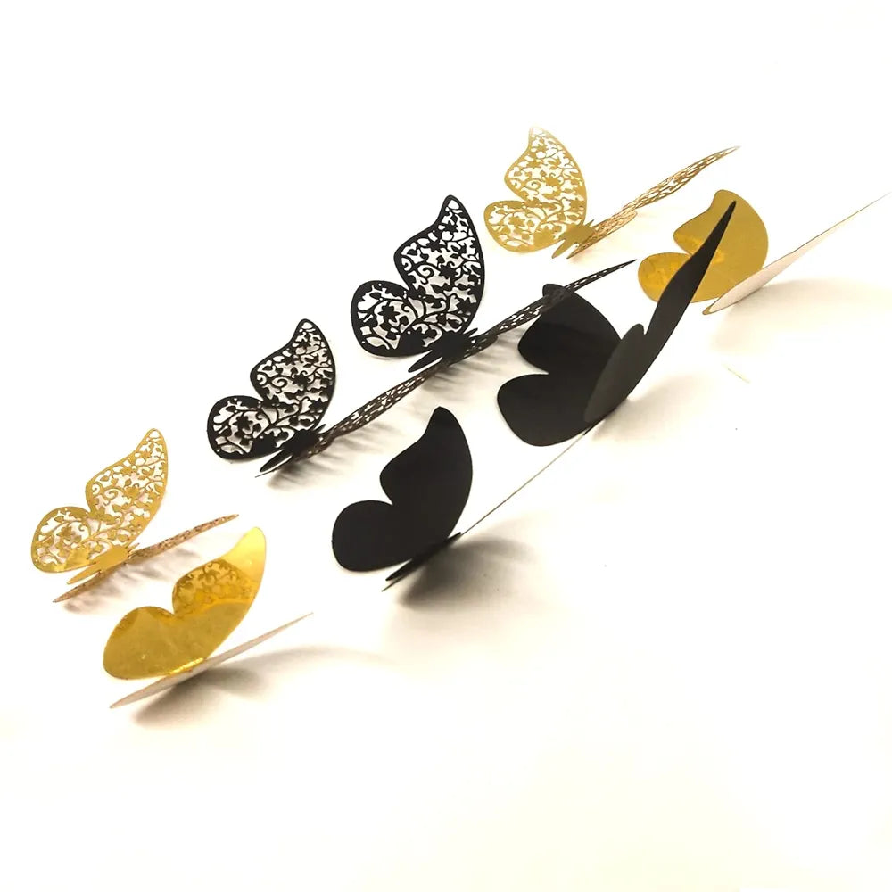 Xtore 120 Pcs Stunning 3D Black and Golden Butterfly Wall Decor Self-Adhesive