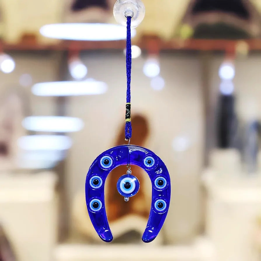 Shubhanjali Glass Blue Evil Eye Ghode Ki Naal Hanging Turkish Evil Eye Horseshoe6 Cm