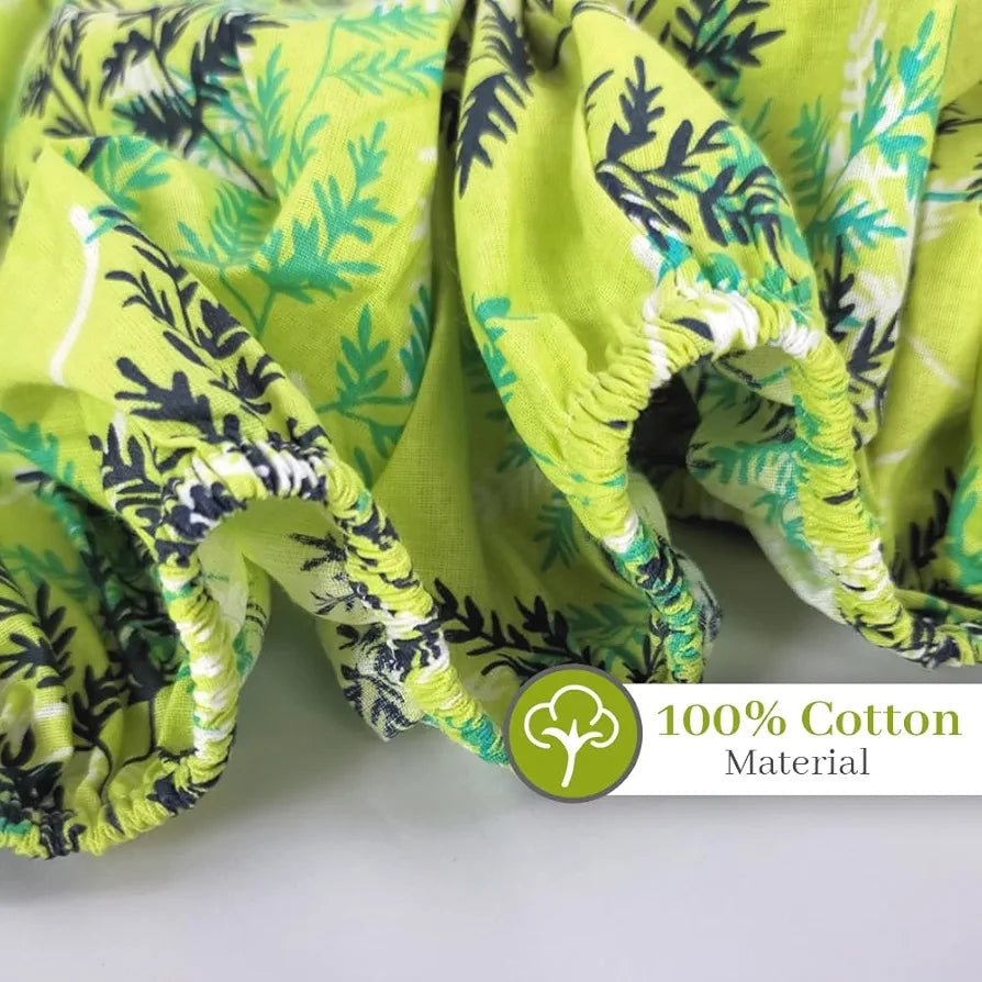 Divine Casa 144 TC 100% Cotton Floral Green Cotton Lightweight King Size Bedsheet with Elastic Fitted Colour Lime Punch