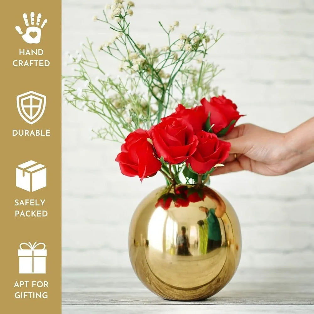 Behoma Metal Ball Round Flower Vase for Home Decor Gold Medium Flowers not Included