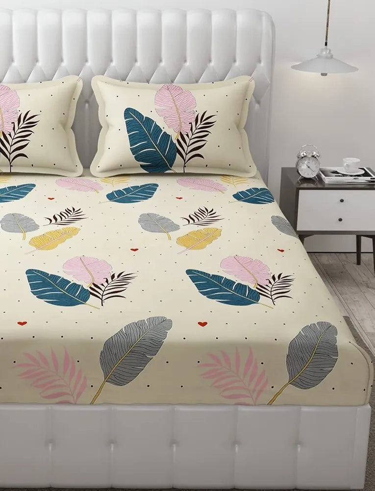 Fresh From Loom Floral Double Bedsheet King Size With 2 Pillow Covers,144 TC Canary Yellow