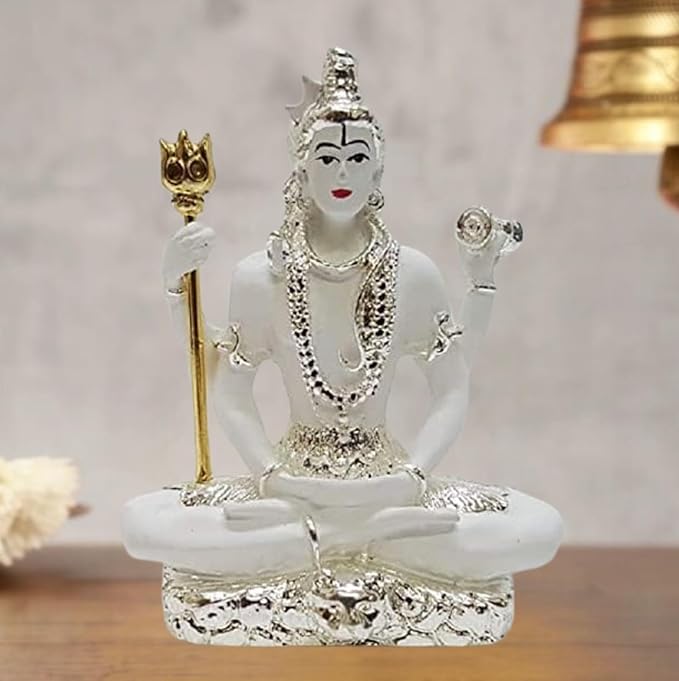 Gold Art India Resin Lord Shiva Idol Bhole Baba Bholenath Hindu God Statue for Pooja Ideal for Gifting Colour White