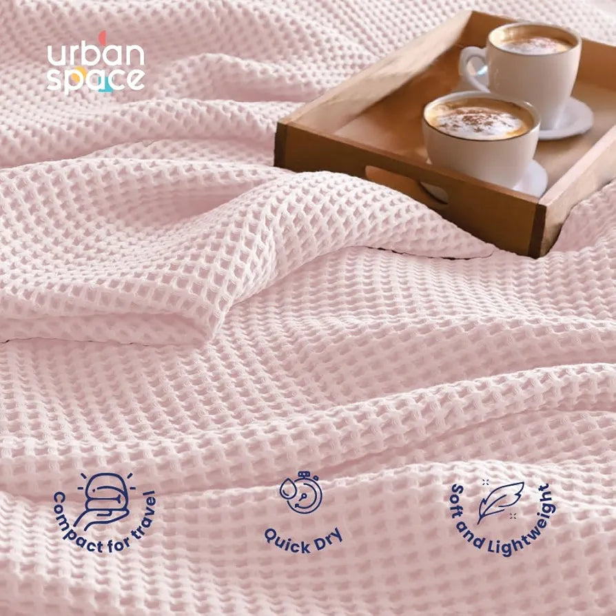 Urban Space Cotton Waffle Throw Blanket, Soft Decorative Throw for Living Room, Sofa, Chair and Couch, Handmade,Reversible and Breathable Throw Waffle Blush Pink
