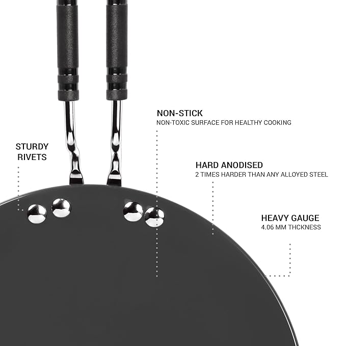 Milton Pro Cook Hard Anodized Tawa, 24 Cm, Dark Grey - 925 gms