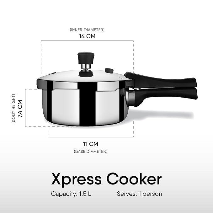 Stahl Xpress Cooker Triply Pressure Cooker Baby, Induction Cooker, Outer Lid Pressure Cooker 1.5 L - 1500 gms