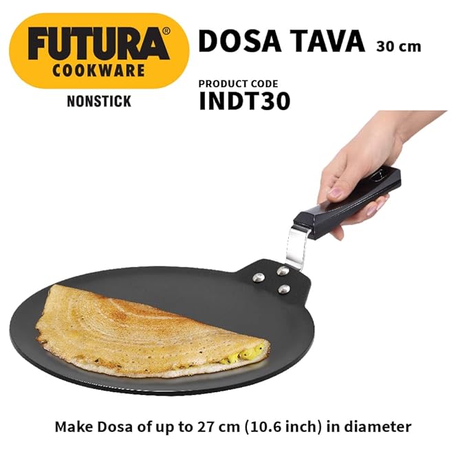 Hawkins Futura 30 cm Dosa Tava, Non Stick Dosa Tawa, Induction Dosa Tawa, Black