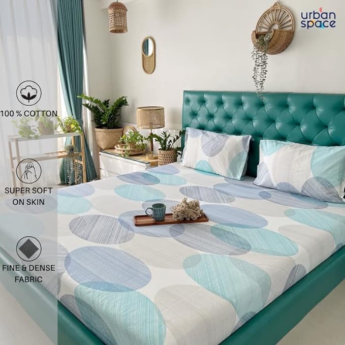 Urban Space Bedsheet for Double Bed 2 Pillow Cover (Colour Oval Blue)