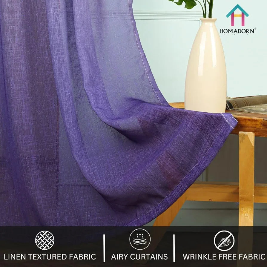 Homadorn Ombre Printed Linen Textured Sheer Curtains White + Purple