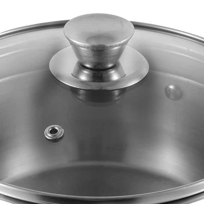 Vinod Two Tone Stainless Steel Saucepot with Glass Lid 4 Litre, 22cm (6.2mm Thick Base) | Triply Saucepot, Sturdy Riveted Handle