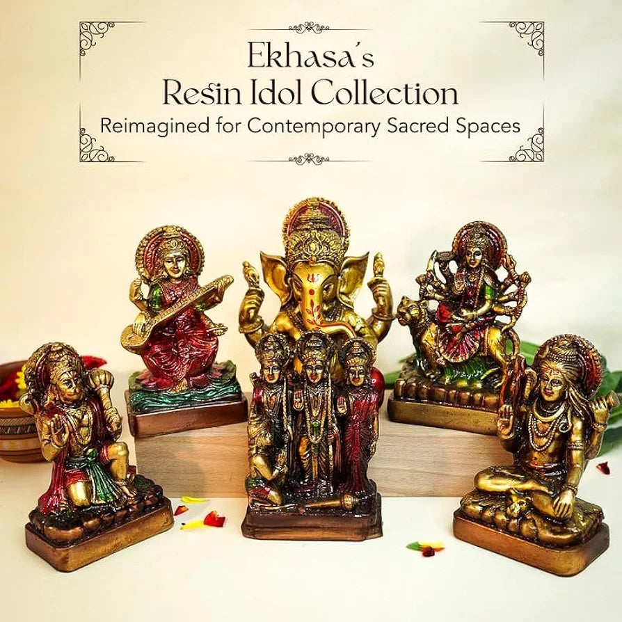 Ekhasa Aura Series Antique Gold Painted Ganesha Idol Marble Dust Antique Finished