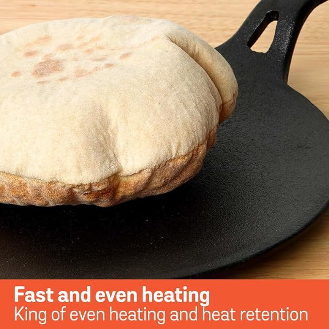 Meyer Pre-Seasoned Cast Iron Roti Tawa Pan with Stick Handle 26cm Black