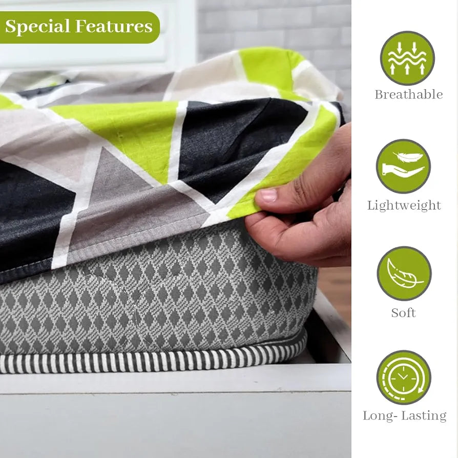 Divine Casa 144 TC 100% Cotton Abstract Print Green Super Soft Bedsheet Elastic Fitted King Size Bed Colour Jolly Green