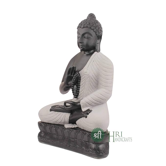Indicast Polyresin Meditating Monk Buddha Idol for Home Decoration | Black, Off White