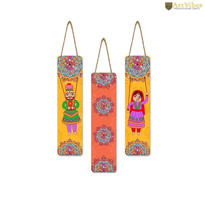 Artvibes Dancing Puppets Designer Wooden Wall Hanging Decoration Items for Home | Set of 3