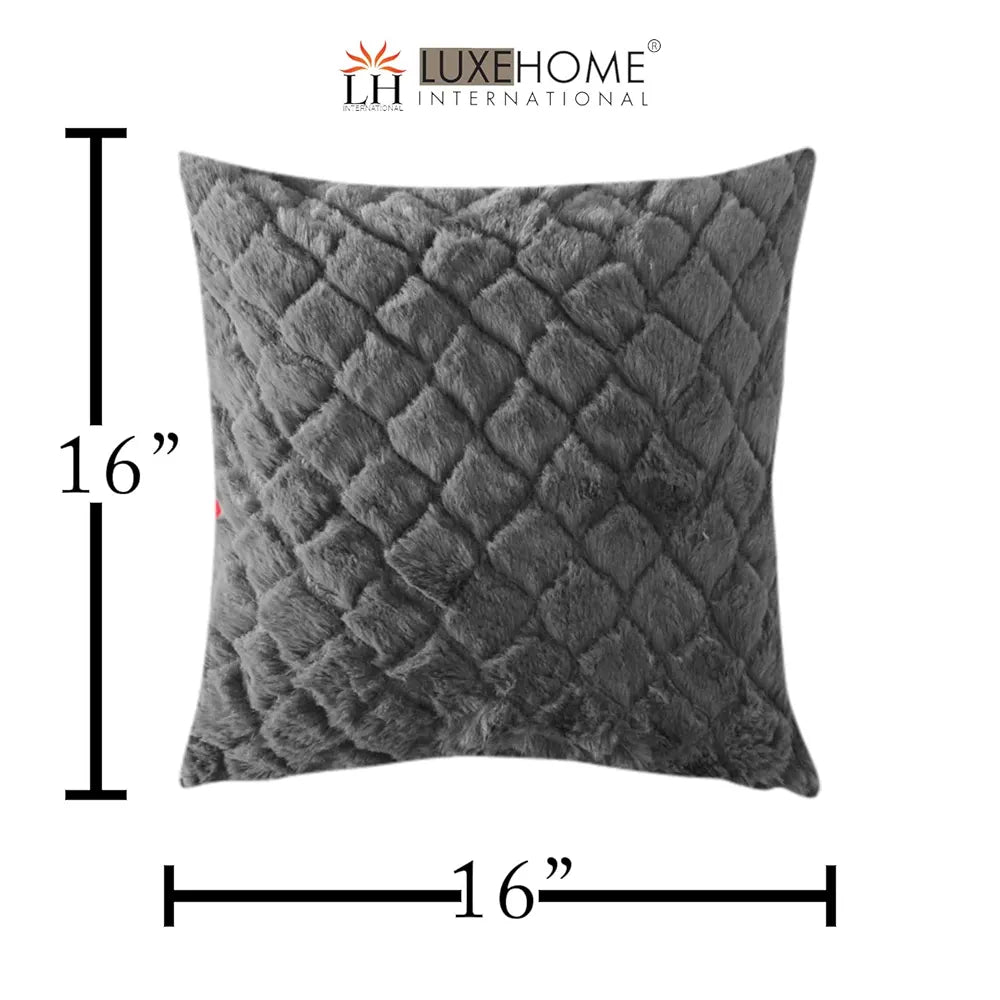 Luxe Home Cushion Cover Duble Side Rabbit Fur Diamond Design Covers Set of 2 Colour Grey