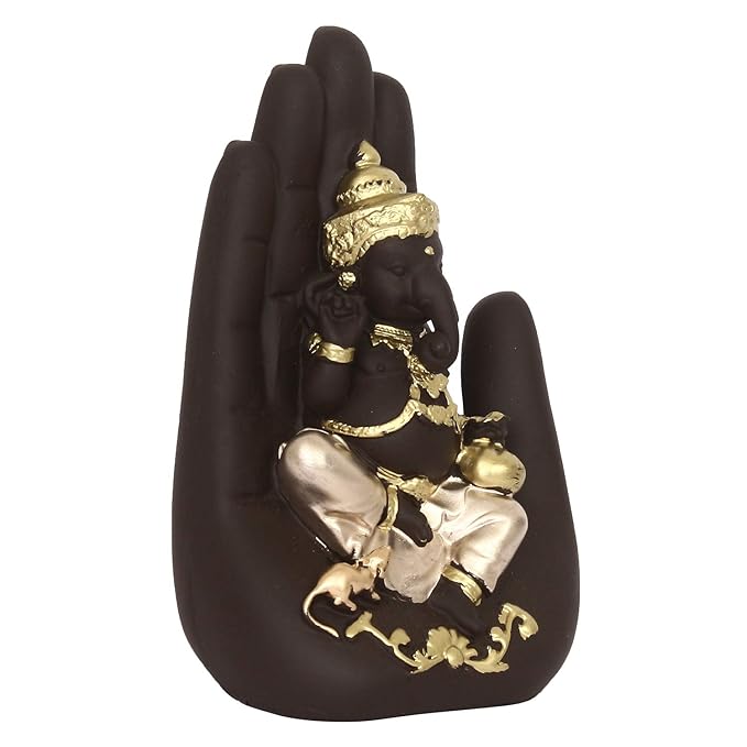 Ecraftindia Golden Handcrafted Palm Ganesha Decorative Showpiece