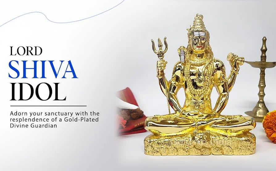 Gold Art India Lord Shiva 24K Gold Plated Idol With Trishul Gold Antique
