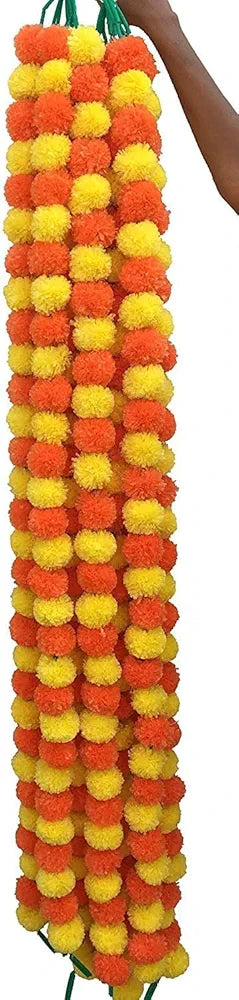 10 Pc Artificial Marigold Garland Toran Long Garlands Toran Indian Genda Phool 4.5-4.9 FT 10 Strings Yellow+Orange Mix
