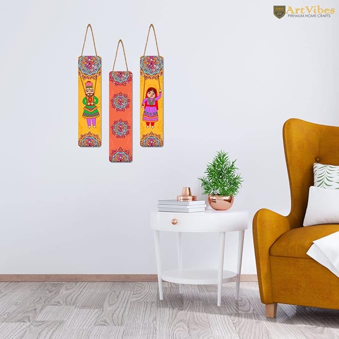 Artvibes Dancing Puppets Designer Wooden Wall Hanging Decoration Items for Home | Set of 3