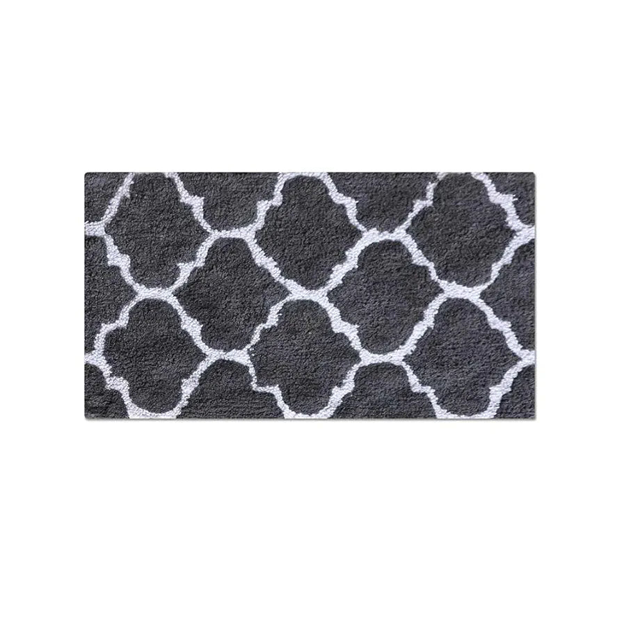 The Home Talk Cotton Bathmats Water Absorbent Runners Quatrefoil Design Rugs Floor Mats Dark Grey