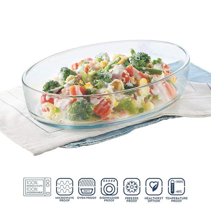 Borosil Glass Baking Dish | 1.6 Litres | Transparent | 1 Count