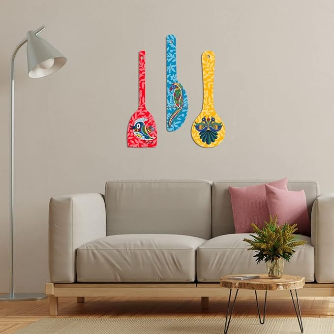 Artvibes Birds Wooden Wall Hanger for Home | Set of 3