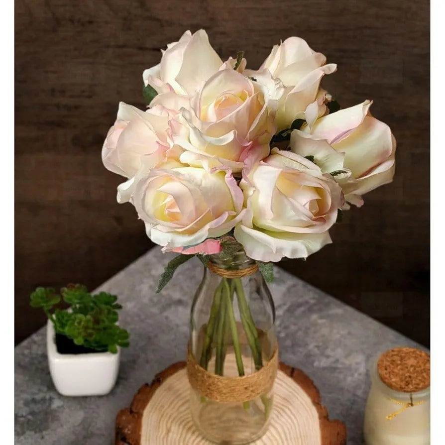 Artificial Rose Flower  for Home Decor Fabric White