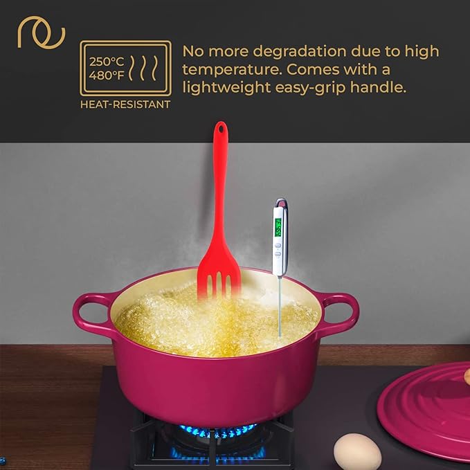 Frenchware Non-stick Premium Silicone Spatula for Cooking, Baking & Mixing, Seamless Design | Turner, Red Colour