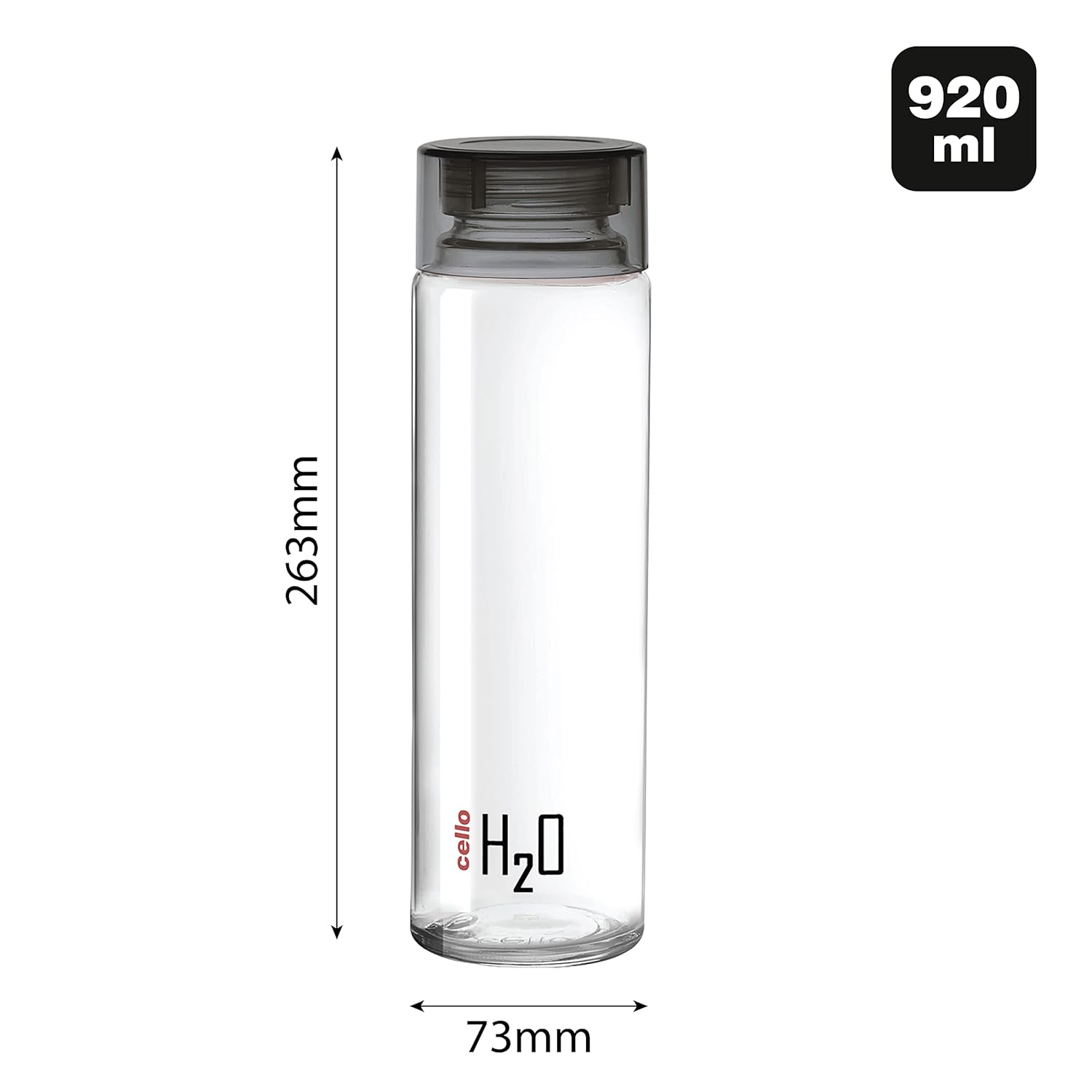Cello H2O Glass Fridge Water Bottle with Plastic Cap | 920 ml | Set of 3 | Black