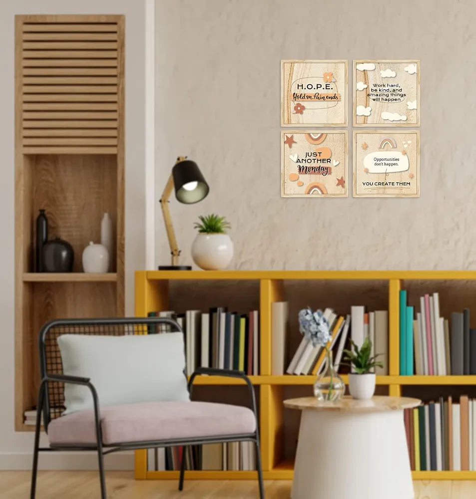 ArtX Paper Motivational Quotes Work Hard Wall Frame Art Painting With Frame Set of 4