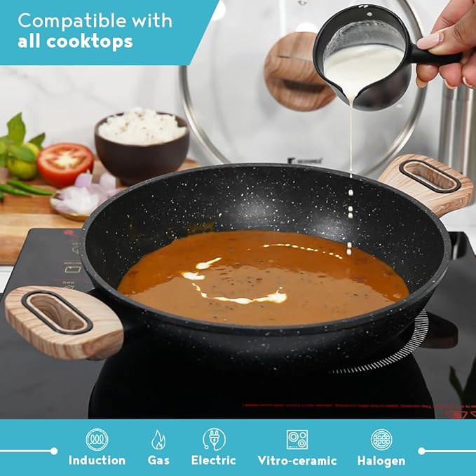 Bergner Ultimate Forged Nonstick 24 Cm Kadai With Glass Lid | 2 L Capacity