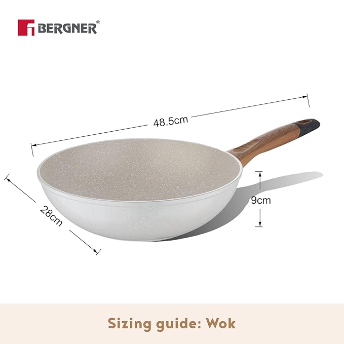 Bergner Naturally Forged Nonstick 28cm Wok | 3.3 L Capacity