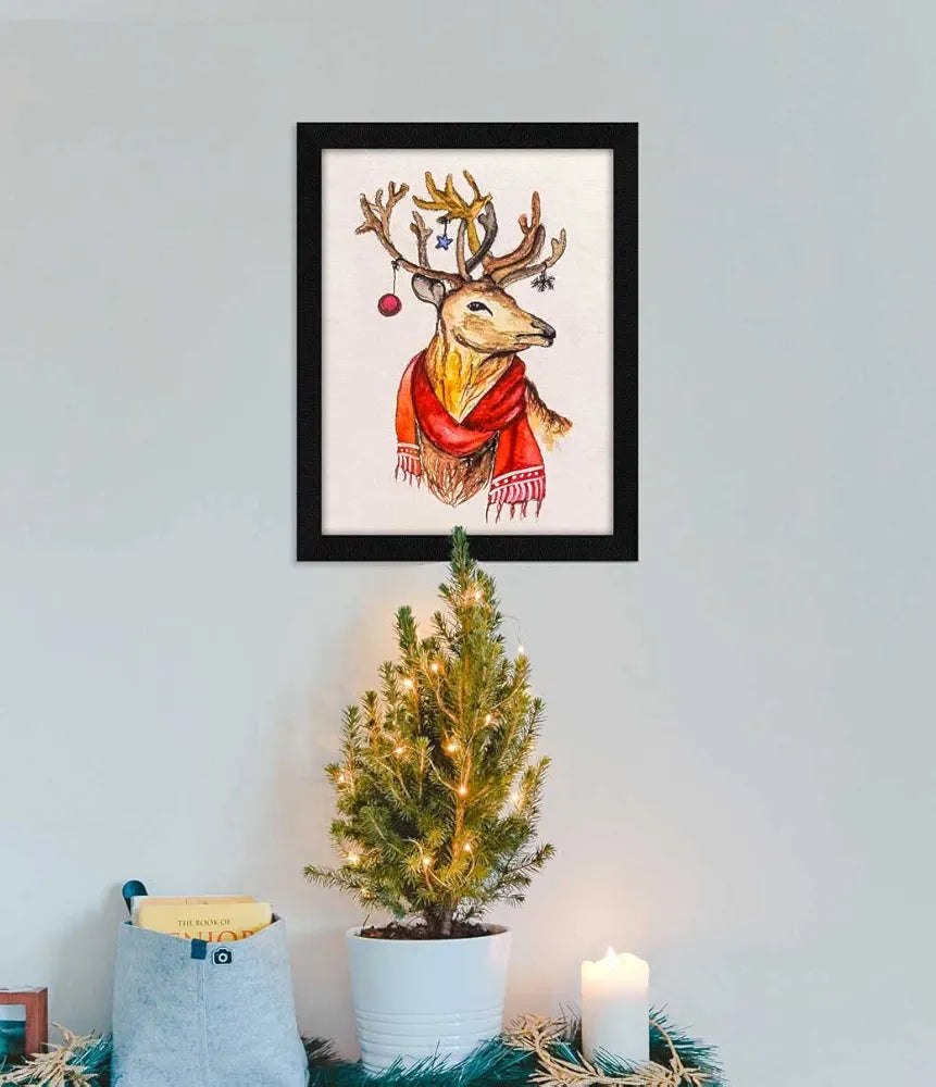 ArtX Paper Christmas Deer Abstract Frame Wall Art Painting