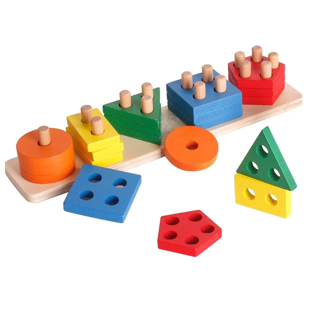 Trinkets & More 5 Column Geometric Shape Sorter Stacking Toy Puzzle For Kids 2+ Years , Multicolor