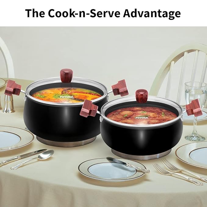 Hawkins Futura 3 Litre Cook n Serve Handi, Hard Anodised Biryani Handi with Glass Lid