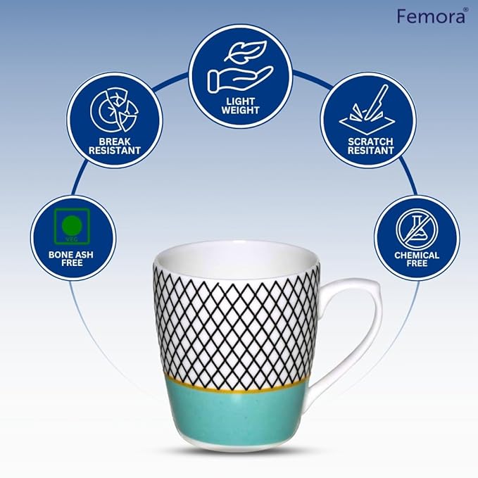 Femora Handcrafted Ceramic Coffee & Tea Cup Set - 890 gms (Pack of 6)