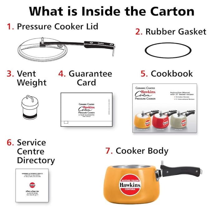 Hawkins 3 Litre Contura Pressure Cooker Ceramic Coated Handi Inner Lid Cooker Mustard Yellow